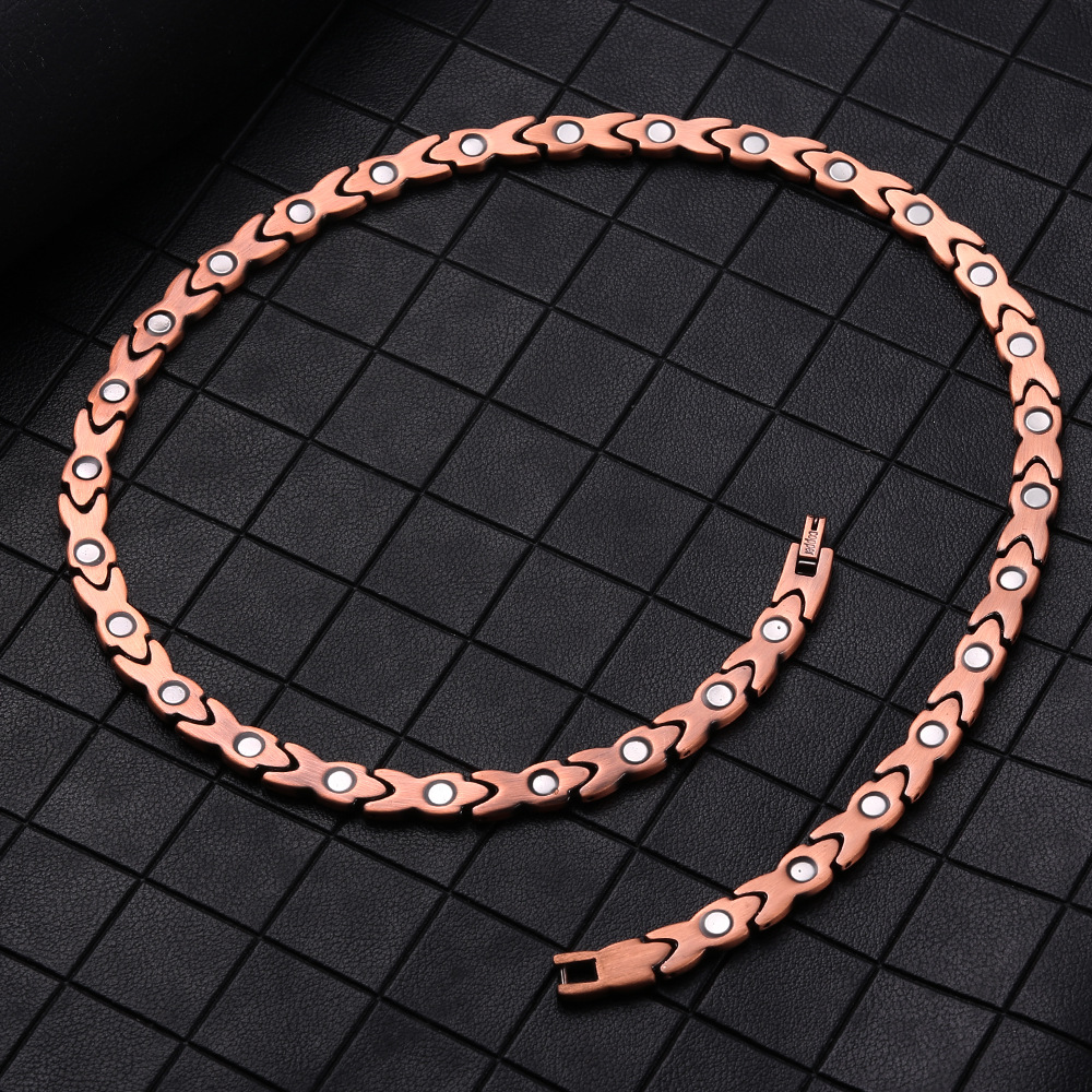 Fashion Simple Little Fish Single Row Full Magnet Red Copper Necklace For Men