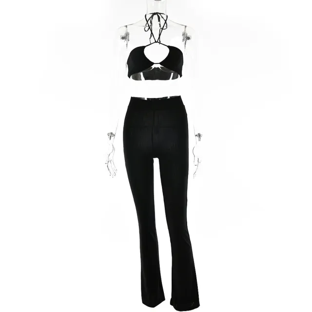 Casual Suit Sexy Tube Top Drawstring Halter Top High Waist Black - Shop at LoveMi