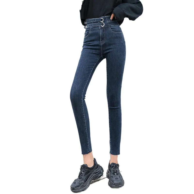 Double Breasted Stretch Tight Belly Trimming Slimming Ankle Tight Pants Cotton - Gray