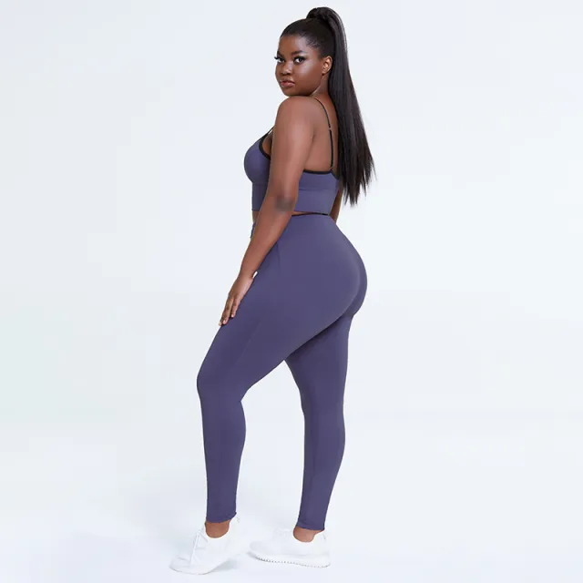 Yoga Clothes Women's Plus Size Solid Color Bra Hip Lifting Trousers Bodybuilding Suit Purple - Shop at LoveMi