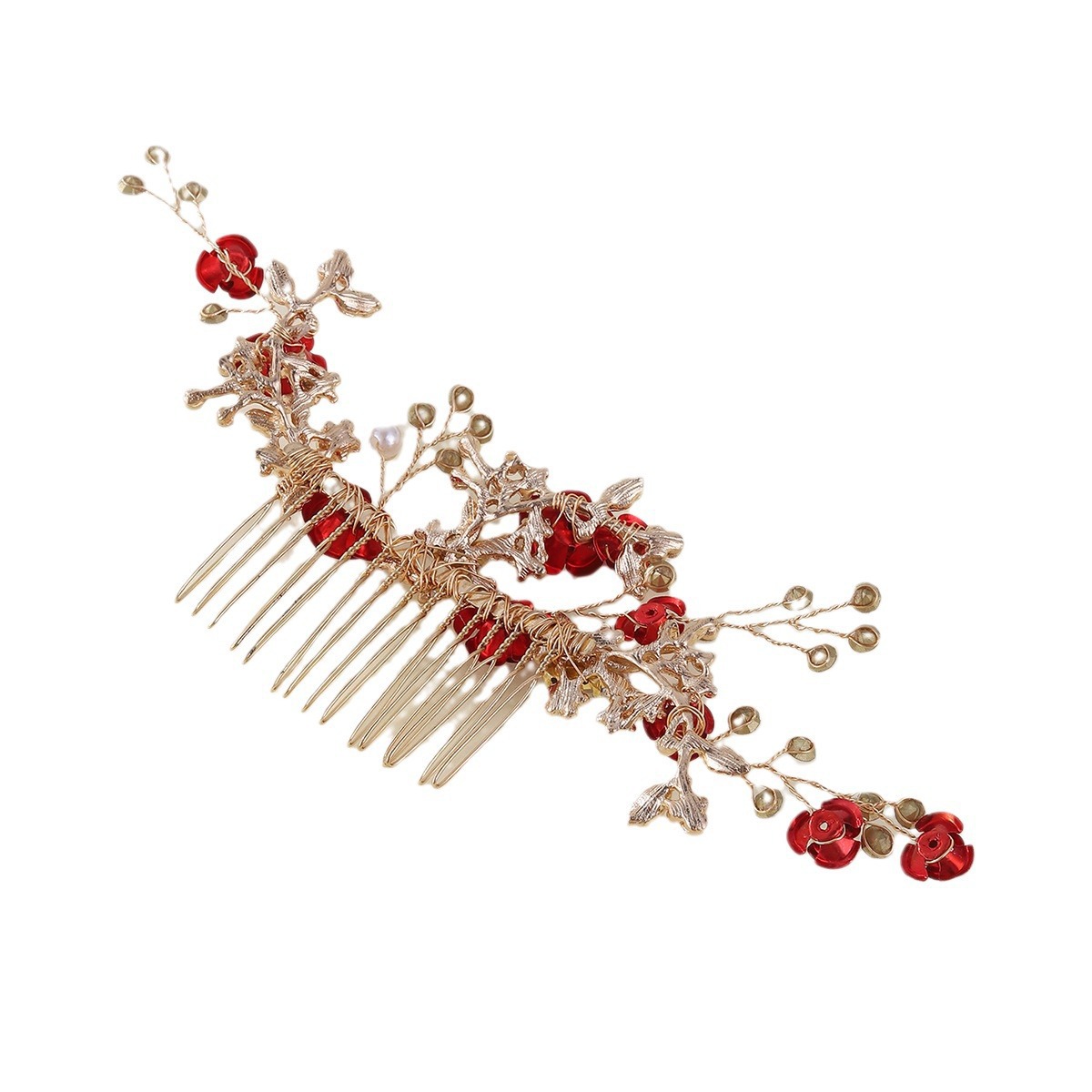 Bridal Red Flower Hair Comb Wedding Accessories