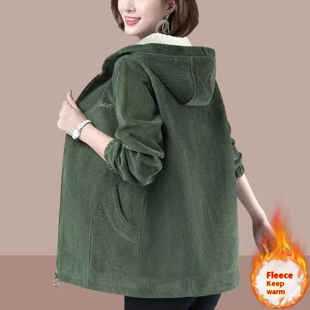 Fleece lined Thick Corduroy Coat Women's Casual Jacket Green - Shop at LoveMi
