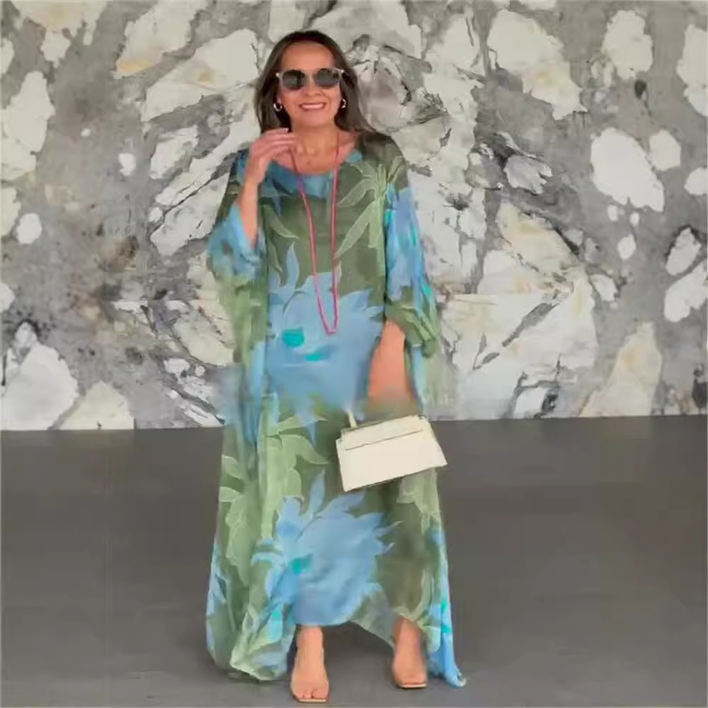 Autumn Crew Neck Long Sleeve Elegant Floral Print Dress