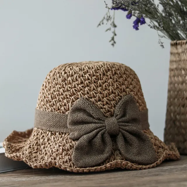 Retro Summer Bow Dome Outdoor Travel Beach Hat Light Coffee - Shop at LoveMi