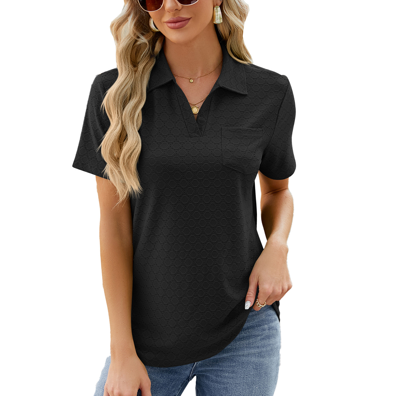 Polo Shirt Lapel Pocket Loose Top