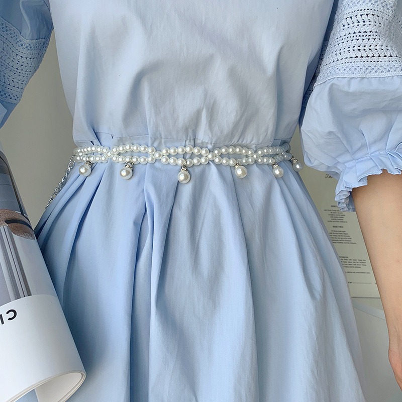 Fashionable, Versatile Waistband Accessory For Dresses A Pearl-wrapped Belt