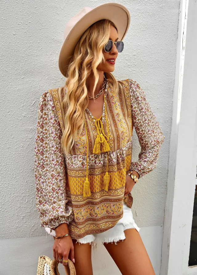 Bohemian Temperament Shirt Spring And Autumn New Yellow - Shop at LoveMi