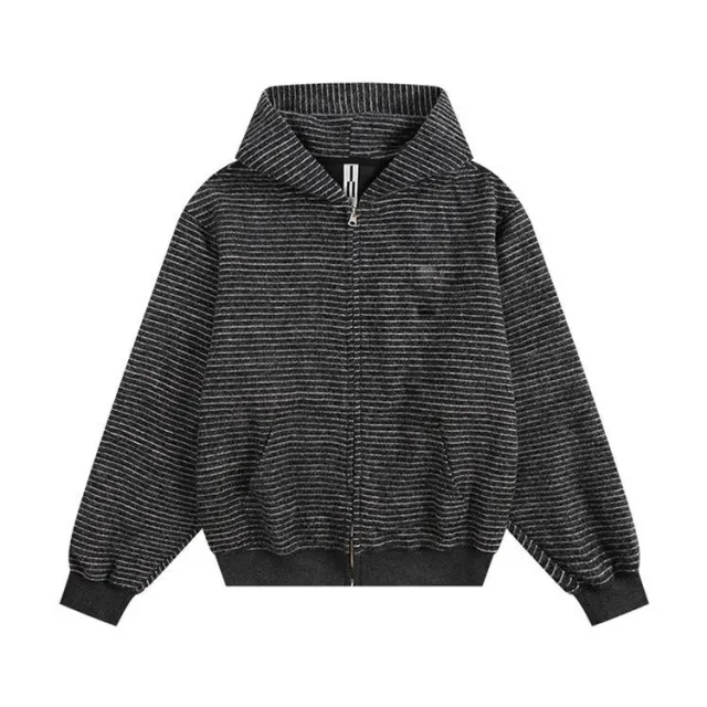 Korean Striped Hooded Cardigan Sweater Women's Loose Slimming Black - Shop at LoveMi