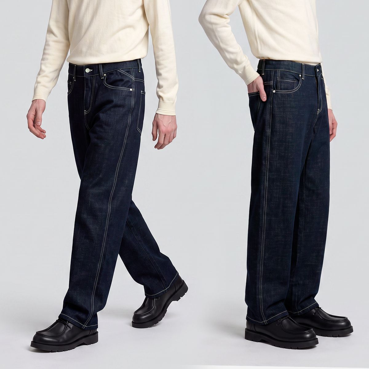 Straight-leg Avant-garde Fashion Trousers, Mens Loose-fit Denim Jeans