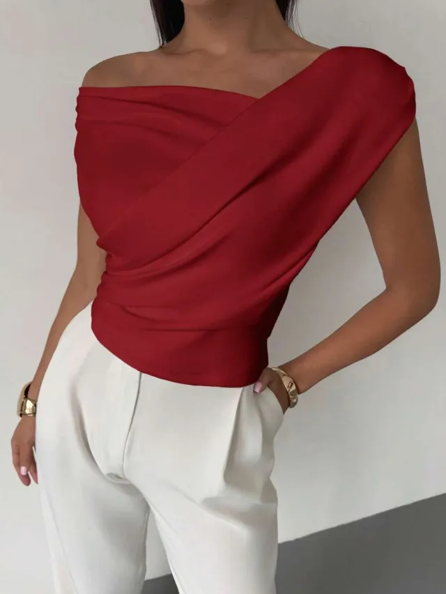 Fashion Personality Solid Color Sleeveless T shirt For Women Red - Shop at LoveMi