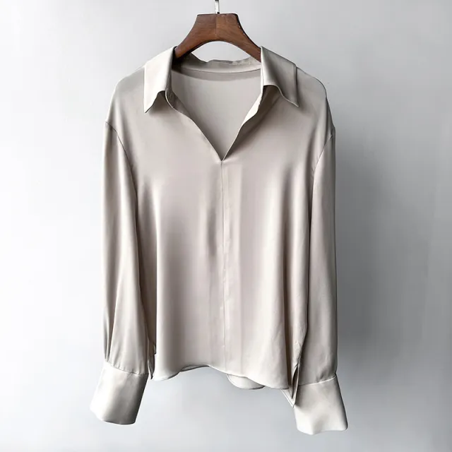Straight Silky Pendant Comfortable Shirt Silver Gray - Shop at LoveMi