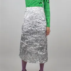 Skirt Pleated High Waist Back Slit Trendy Wild - Silver - View 1