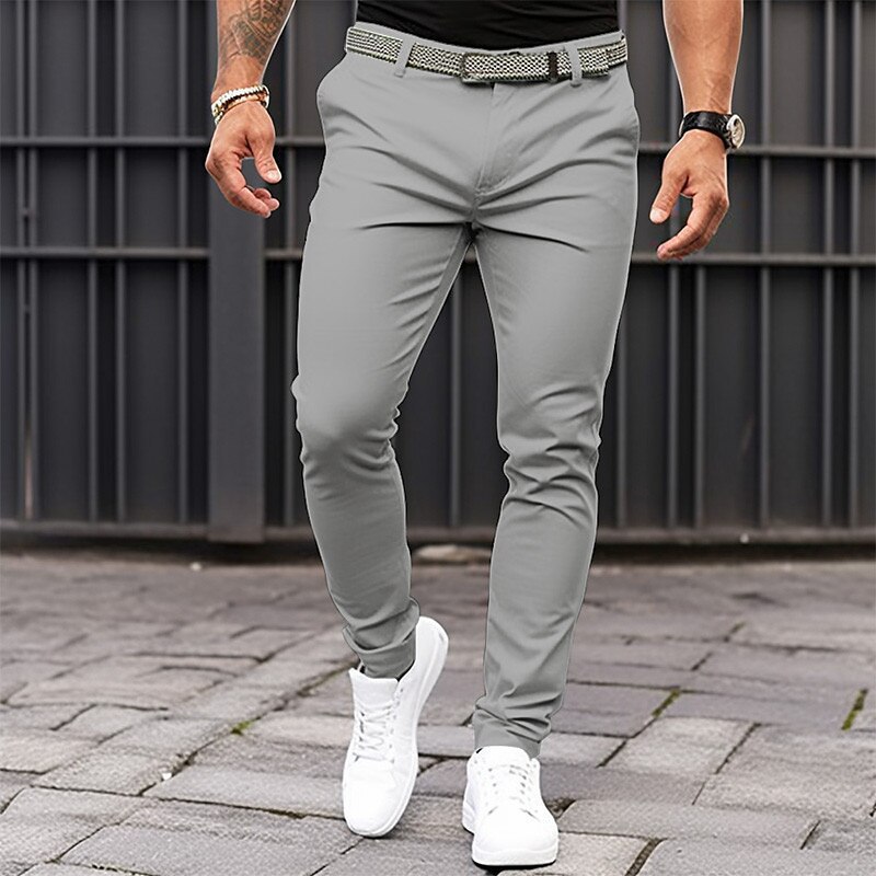 Men's Pure Color Tight Pocket Zipper Business Casual Slim-fitting Trousers - Image 10