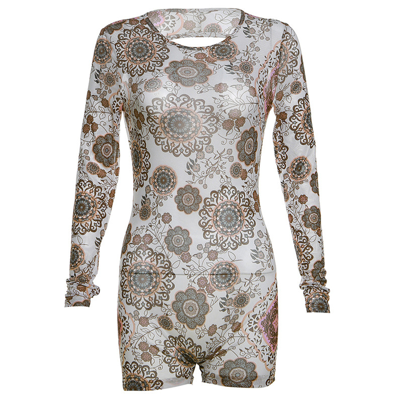 Women's Backless Print High Waist Tight Hip Sports Fitness Jumpsuit