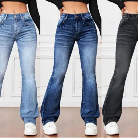 Denim High Waist Loose and Slimming Bootcut Trousers