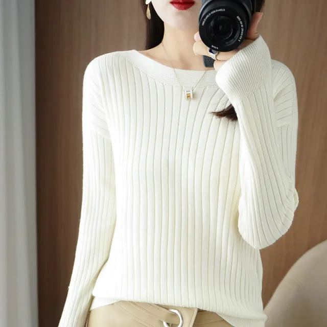 Women's Off neck Knitted Bottoming Shirt Autumn And Winter New White - Shop at LoveMi