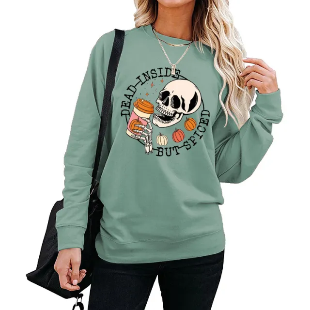 Winter Print Round Neck Long Sleeve Sweater Light Green - Shop at LoveMi