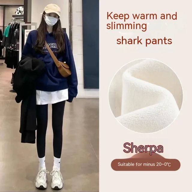 Cloud Feeling Thin Velvet Shark Pants Autumn And Winter Fleece lined Thick Leggings Thick Black - Shop at LoveMi