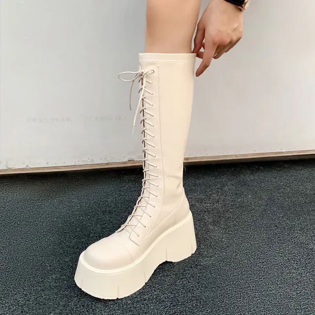 Fashion White Platform Women's High Boots Beige - Shop at LoveMi