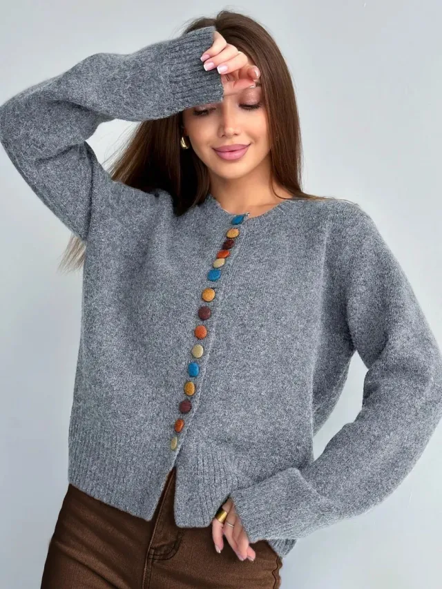 New Colorful button Knitted Cardigan FallWinter Colorful - Shop at LoveMi