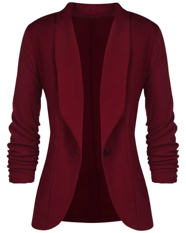Fall Women's Clothing Pleated Sleeve Work Office Jacket Small Suit Wine - Shop at LoveMi