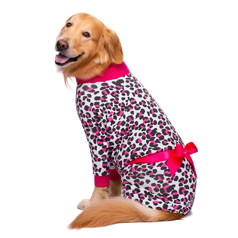 Anti-fur Pyjamas Bow Decoration Big Dog Four-legged Pet Clothing - Leopard Bow