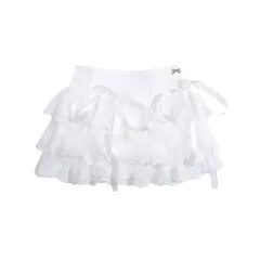 French Retro White Sweet Lace Pleated Skirt - White - View 1