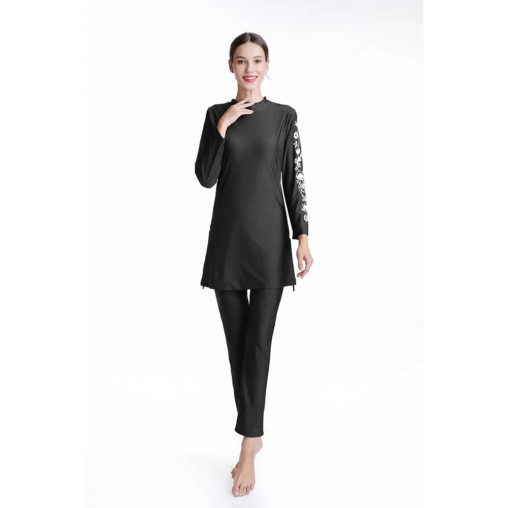 Conservative Printed Swimsuit Beachwear Three-piece Suit - Black
