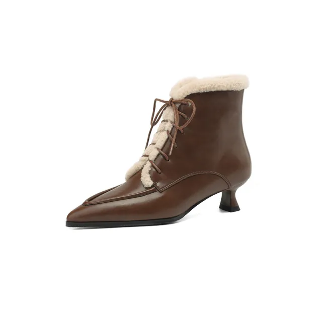 French Style Vintage Lace Up Mid Heel Dr Martens Boots Brown - Shop at LoveMi