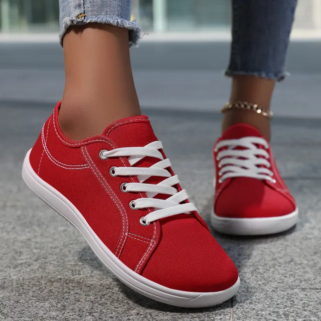 White Canvas Sneakers With Soft Soles For Couples Red - Shop at LoveMi