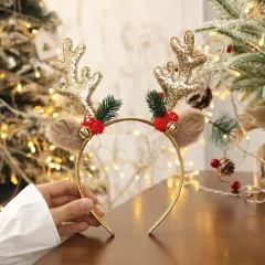 Big Elk Horn Bell Sequined Female Christmas Headband - Mushroom Sequins Gold - View 1