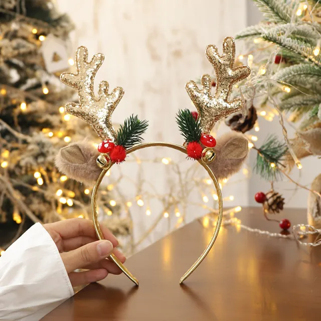 Big Elk Horn Bell Sequined Female Christmas Headband Mushroom Sequins Gold - Shop at LoveMi
