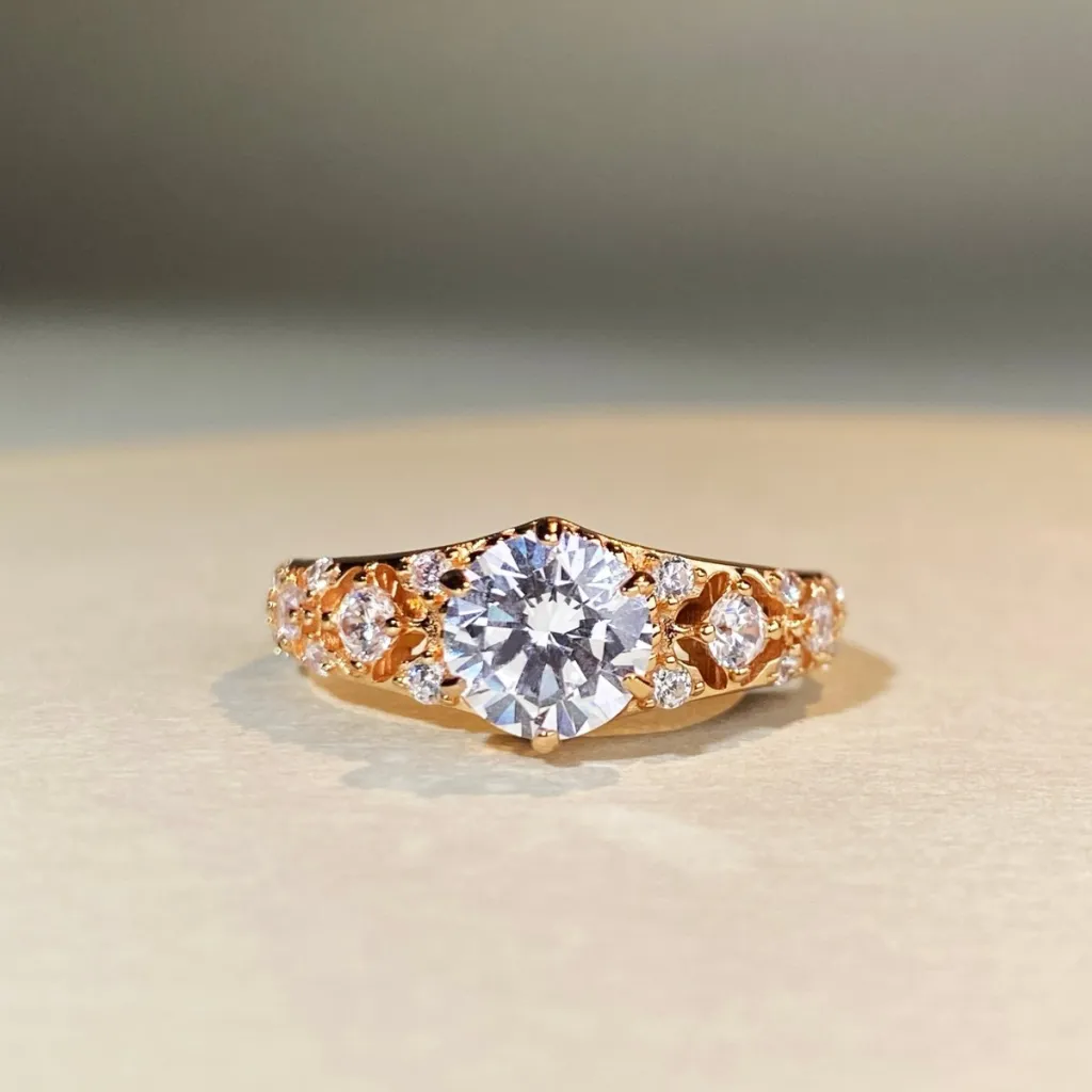 1 Karat D Color Chic Ring Hollow Out Moissanite - Rose Gold Cbjz520High Carbon