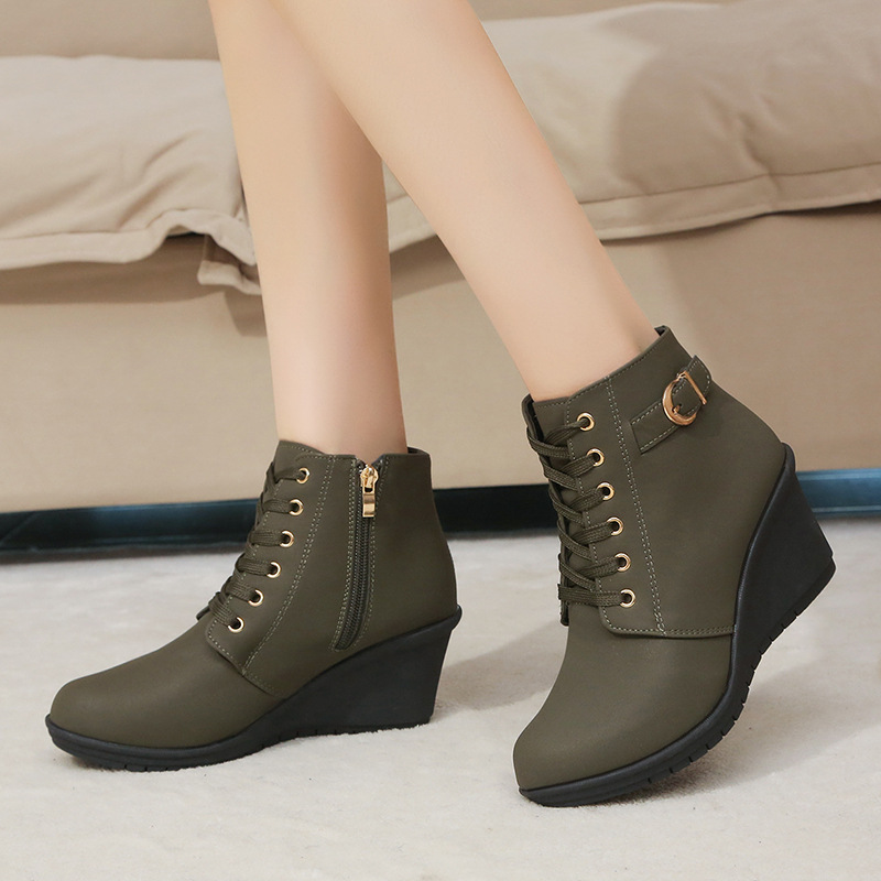 Large-size Leather Belt-buckle-decorated Ankle Side-zip Suede Boots