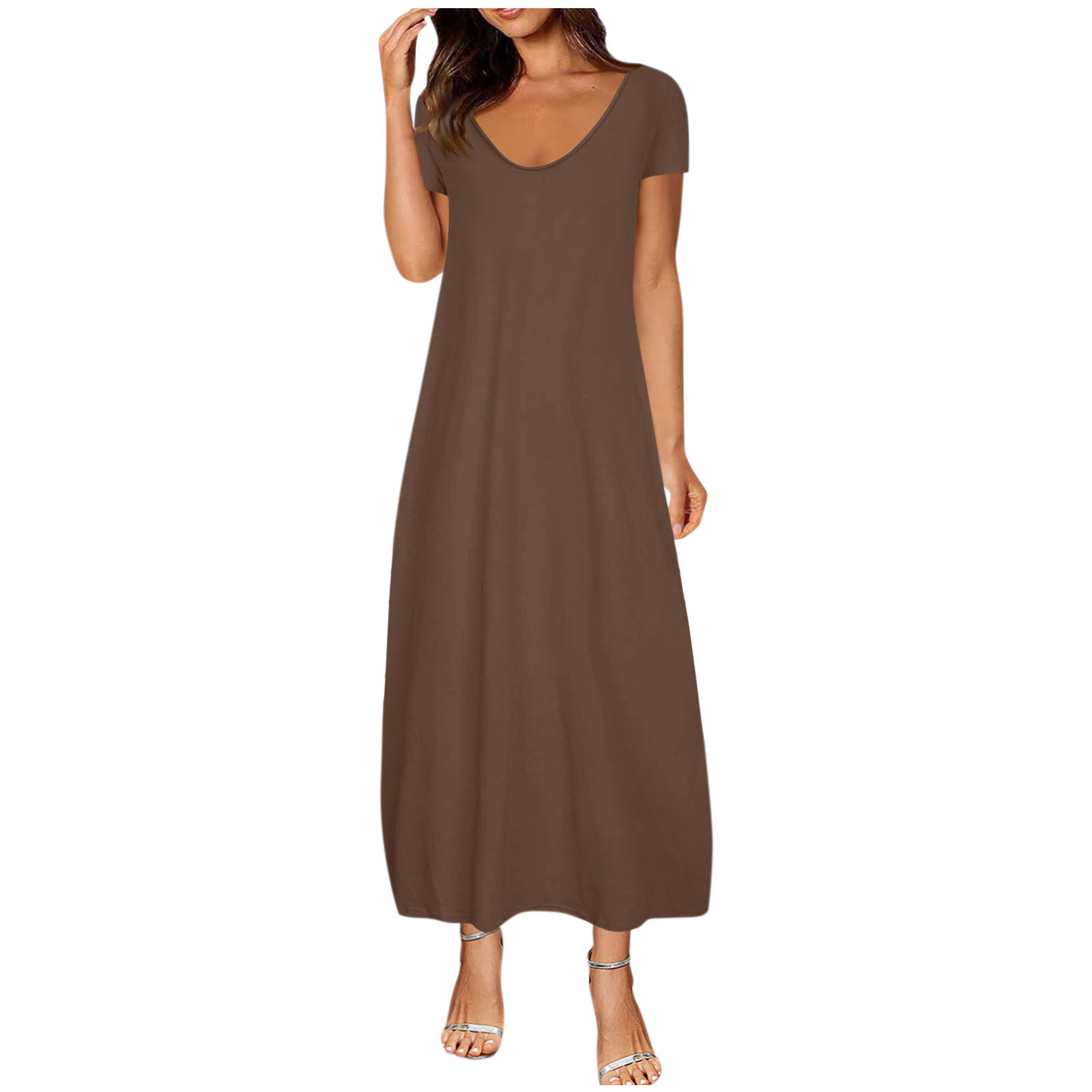 Plus-size Solid-color Loungewear Nightdress Sexy Deep V-neck Dress