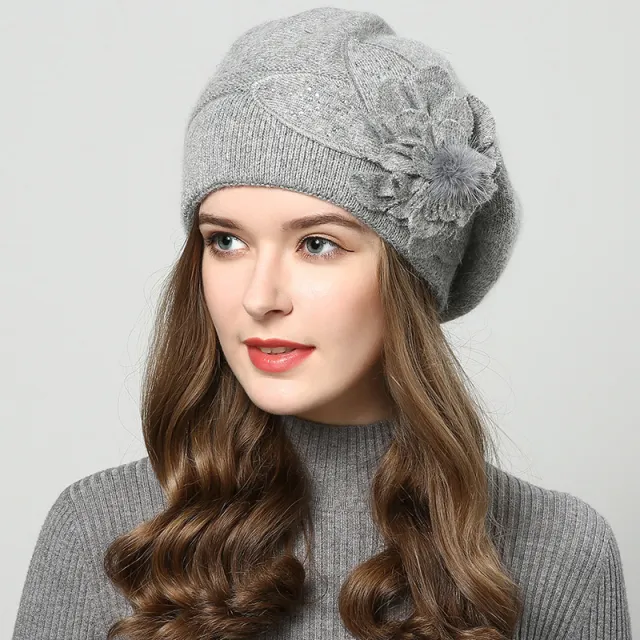 Autumn Winter All match Rabbit Fur Knitted Woolen Cap Women Light Gray - Shop at LoveMi