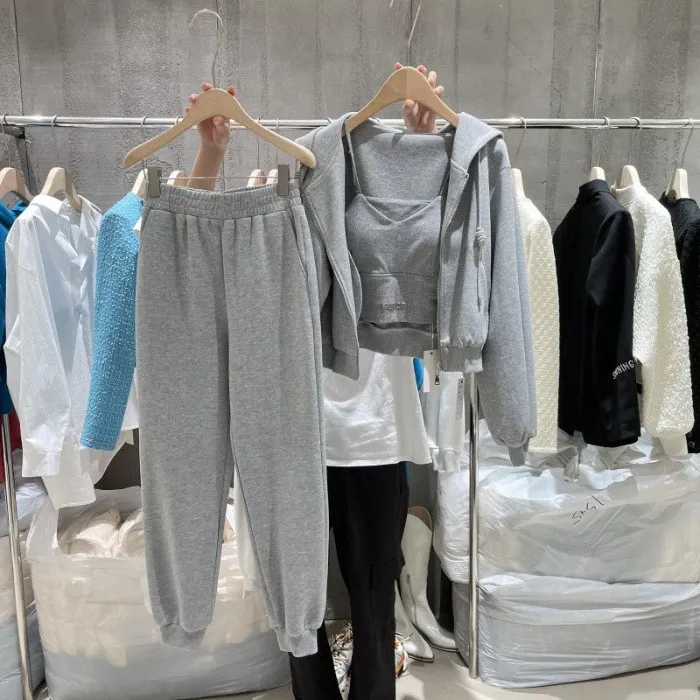 Western-style Coat Vest And Ankle-banded Pants - Gray
