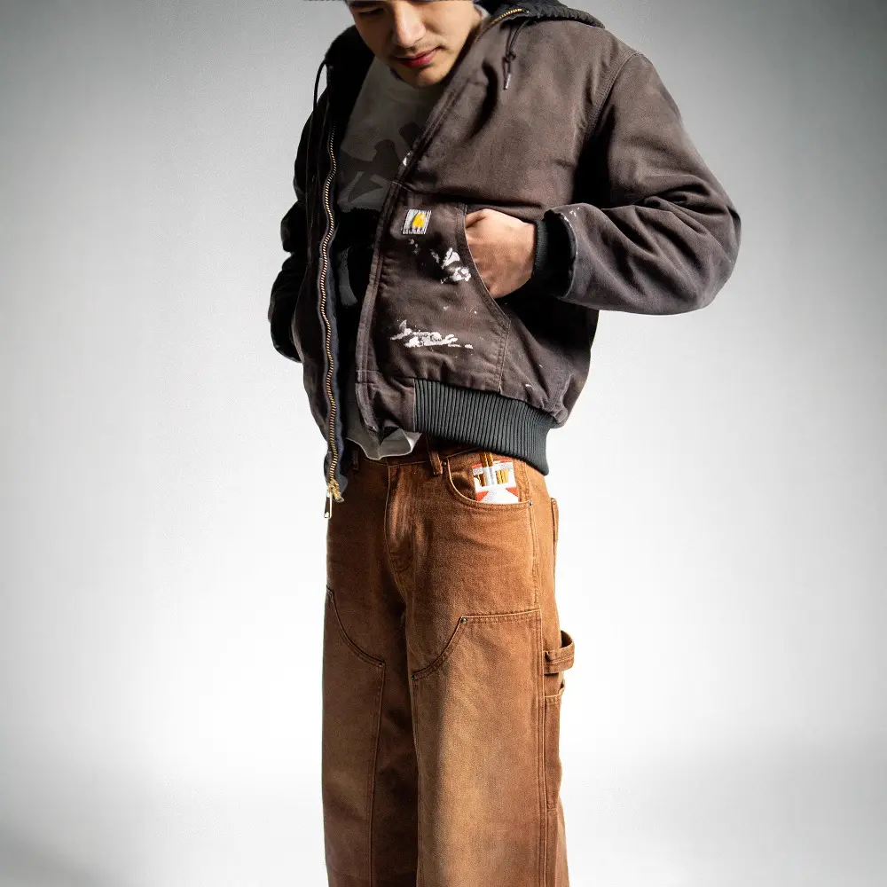 Mens Loose-Fit Straight-Leg Retro Punk Embroidered Jeans
