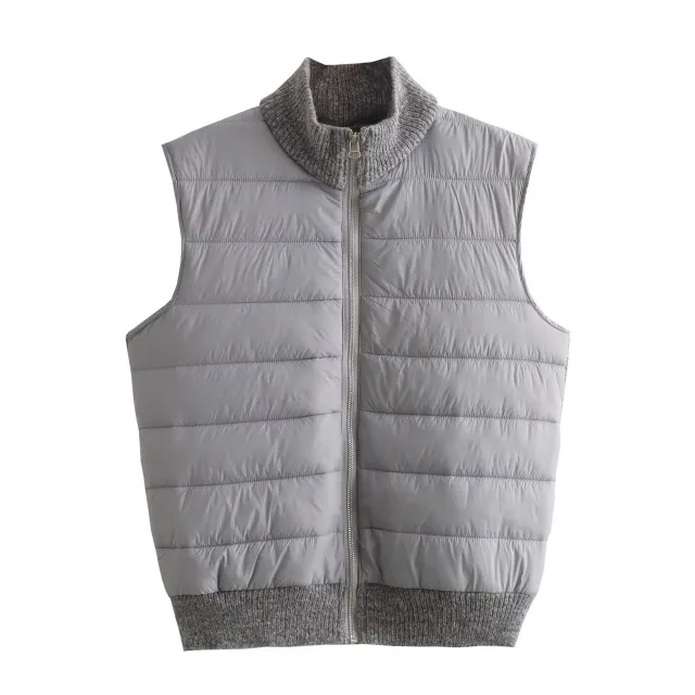 Winter Sleeveless Warm Stand Collar Casual Stitching Zipper Vest Gray - Shop at LoveMi