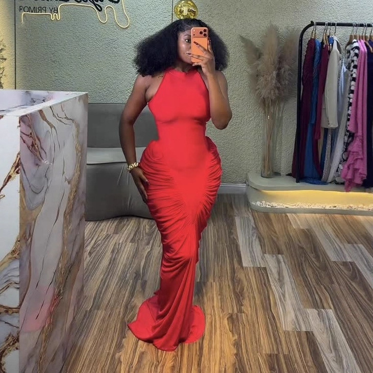 Fashionable Backless Halterneck Sleeveless Patchwork Dress For Women