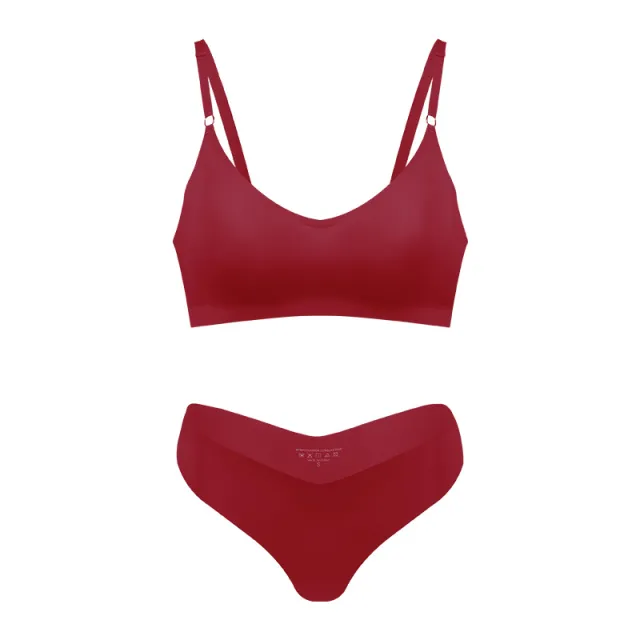 Women's V neck Breathable Underwear Bra Panties Set Wine - Shop at LoveMi