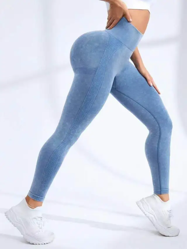 Matte Washed Seamless Yoga High Waist Hip Lift Fitness Pants Denim Blue - Shop at LoveMi