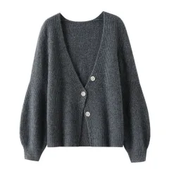 Women's Autumn And Winter New Solid Colour Loose Long Sleeves Top - Grey - View 1