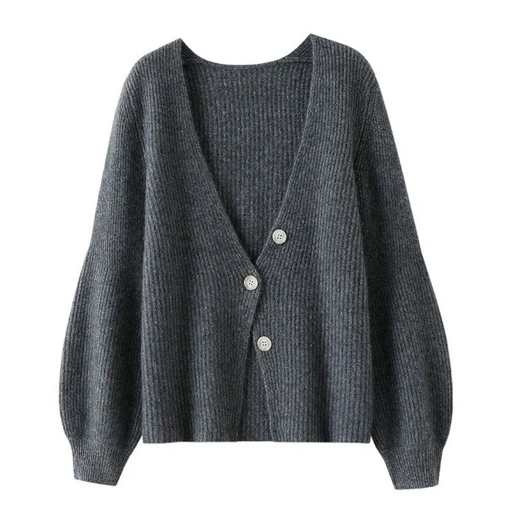 Women's Autumn And Winter New Solid Colour Loose Long Sleeves Top - Grey