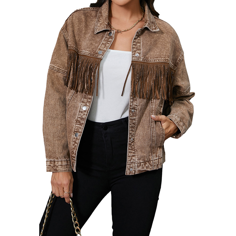 Tassel Lapel Jacket Coat For Women Brown - Shop at LoveMi