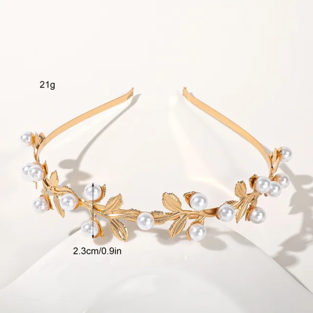 Metal Leaves Headband Bride Hair Clip Headdress Pearl Leaves - Shop at LoveMi