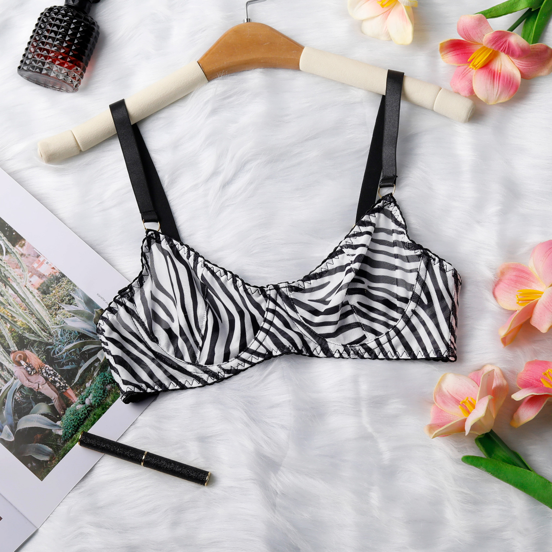 Invisible Mesh Printed Zebra-patterned Sheer Bra