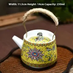 Vintage Enamel Teapot Retro Domestic Loop-handled Teapot - Emperor Yellow - View 1