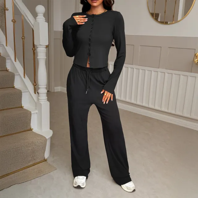 European And American Vacation Shirt Jacket Casual Trousers Black - Shop at LoveMi