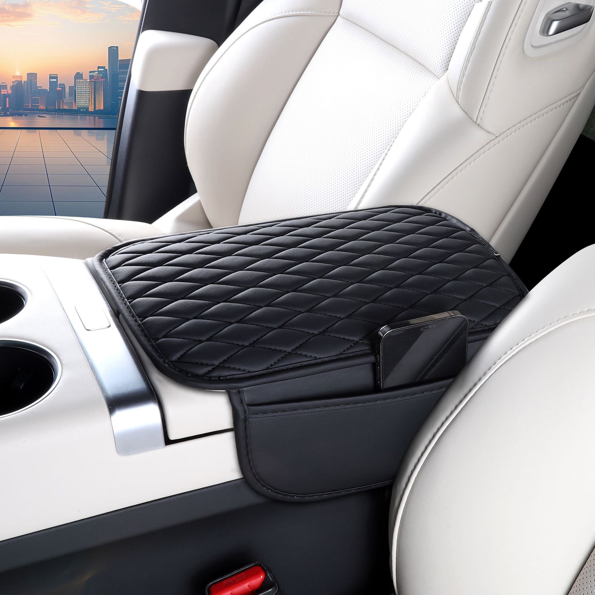 Car Center Console Armrest Pad Waterproof With Storage Compartment